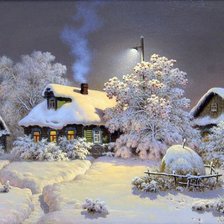 Оригинал схемы вышивки «зима в деревне» (№1412687)