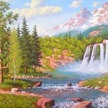 Схема вышивки «водопад в горах»