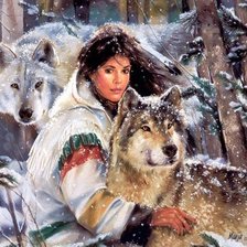 Схема вышивки «девушка с парой волков»