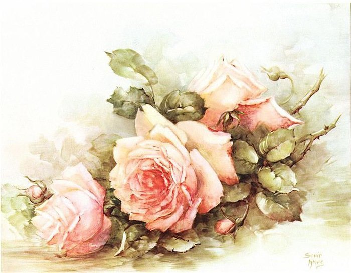 Букет - акварель, розы, цветы - оригинал