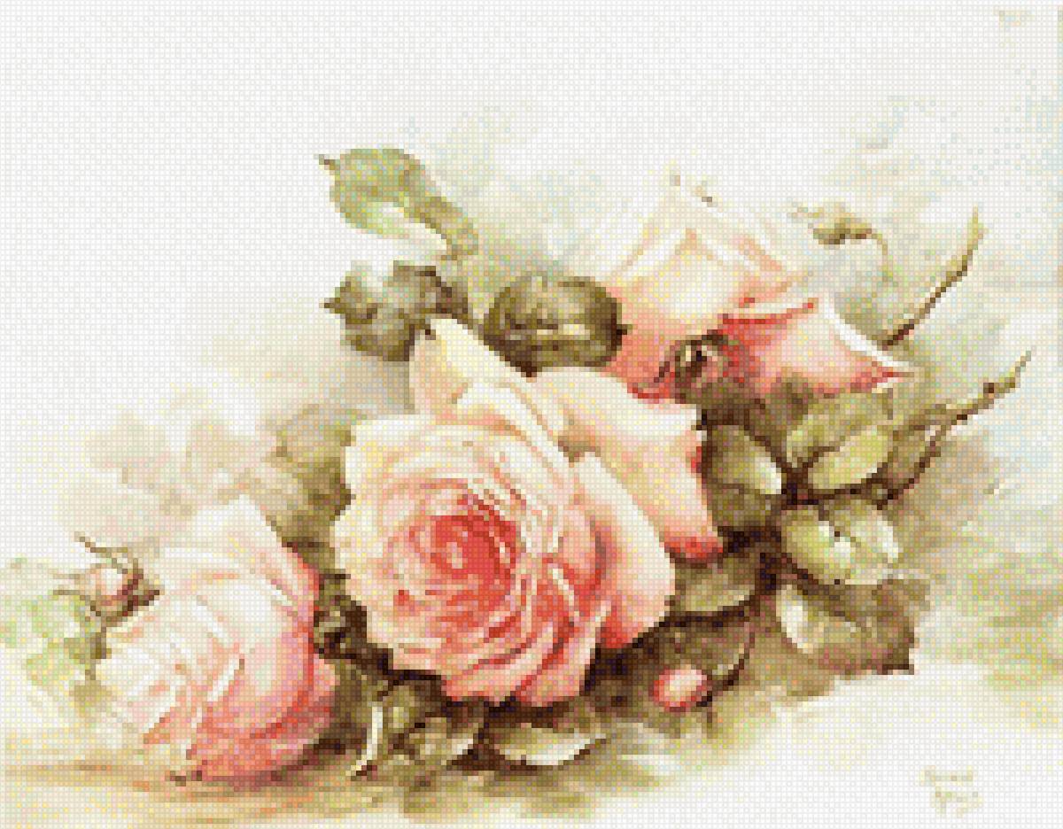 Букет - цветы, акварель, розы - предпросмотр