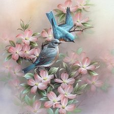 Схема вышивки «синие птицы китайский художник»