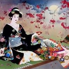 Схема вышивки «девушка в кимоно харуето морита»