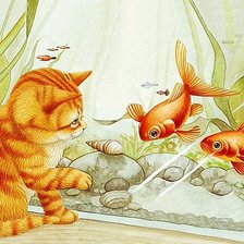 Оригинал схемы вышивки «Котёнок и рыбки» (№1461219)