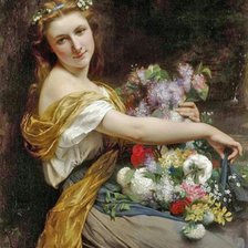 Оригинал схемы вышивки «девушка с цветами» (№1471198)