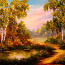 Оригинал схемы вышивки «лес береза река пейзаж природа осень» (№1475678)