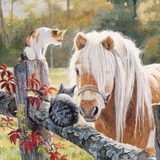 Схема вышивки «котики и лошадь»