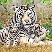 Оригинал схемы вышивки «Тигрица с тигрятами» (№1491016)