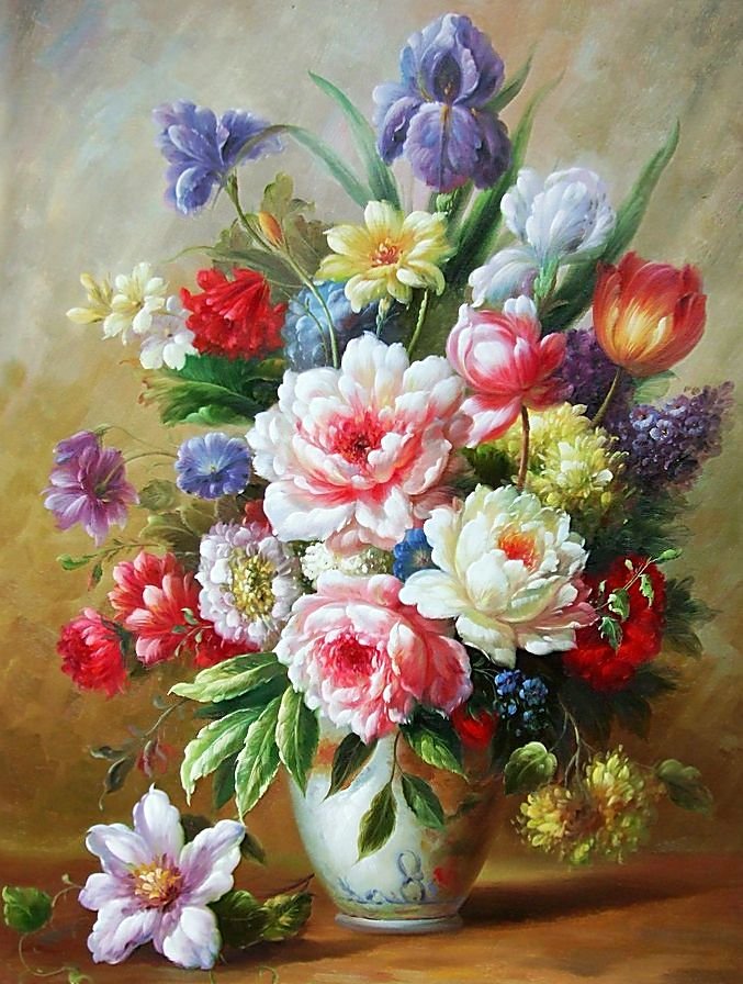 №1497489 - картина, тюлпаны, букет, пионы, живопись, цветы, ирисы - оригинал