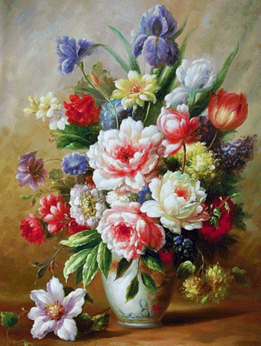 №1497489 - цветы, ирисы, картина, пионы, букет, живопись, тюлпаны - предпросмотр