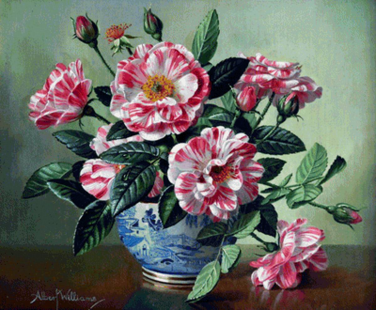 Цветочный натюрморт - цветы, цветы в вазе, розы - предпросмотр