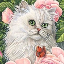 Оригинал схемы вышивки «кошки и цветы» (№1509286)