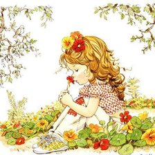 Оригинал схемы вышивки «Девочка и цветок» (№1515505)