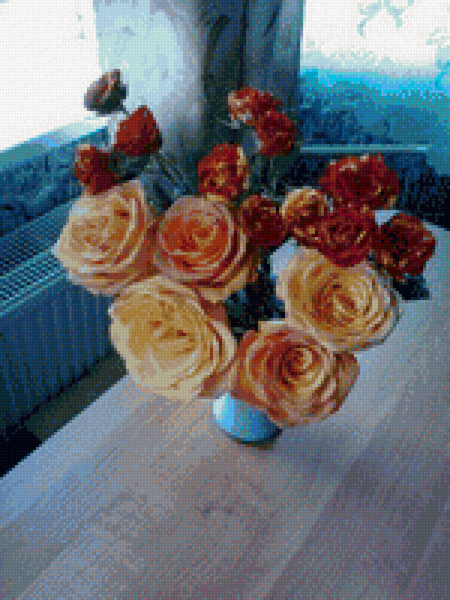 Розы - розы, цветы в вазе, желтые розы, цветы, красные розы - предпросмотр