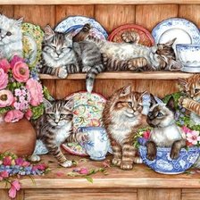 Оригинал схемы вышивки «Котята на посудных полках» (№1562040)