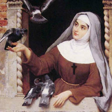 Оригинал схемы вышивки «Монашка кормит голубей» (№1566317)