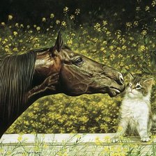Схема вышивки «Котёнок и конь»