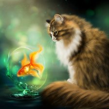 Схема вышивки «Золотая рыбка и кот»