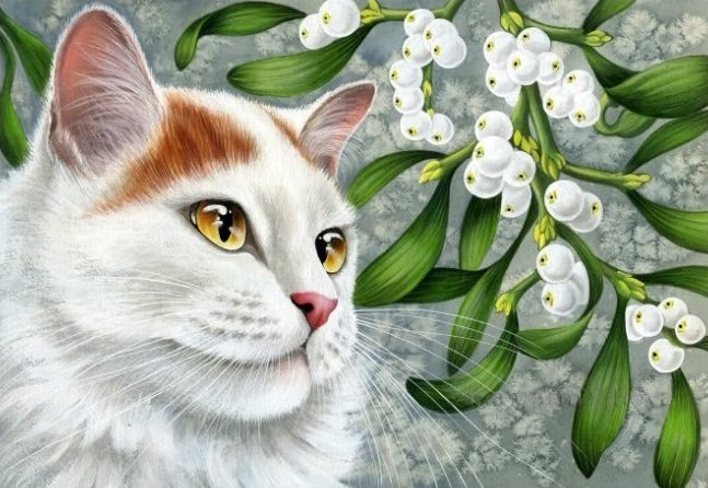 Котик - арт, цветы, кошка, кот - оригинал