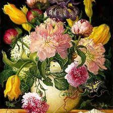 Схема вышивки «Цветочный натюрморт с пионами и тюльпанами»