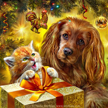 Схема вышивки «новый год собаке и кошке»