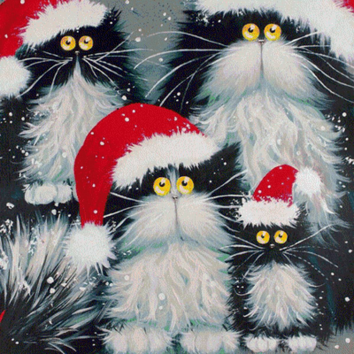 Новогодние коты - кошки, рождество, новый год - предпросмотр