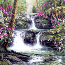 Оригинал схемы вышивки «Лесной водопад» (№1647427)