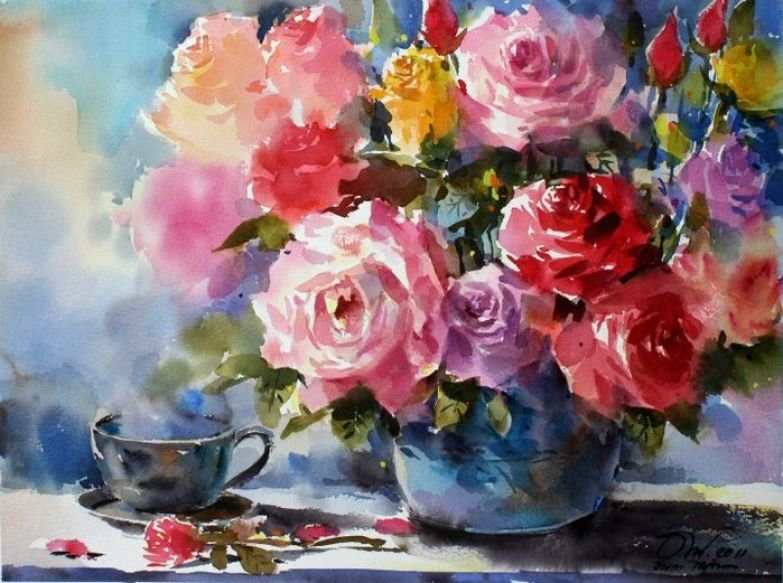 Розы - цветы., ваза, картина, розы в вазе, розы - оригинал
