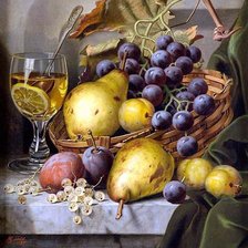Оригинал схемы вышивки «Натюрморт с виноградом и грушами» (№1663687)
