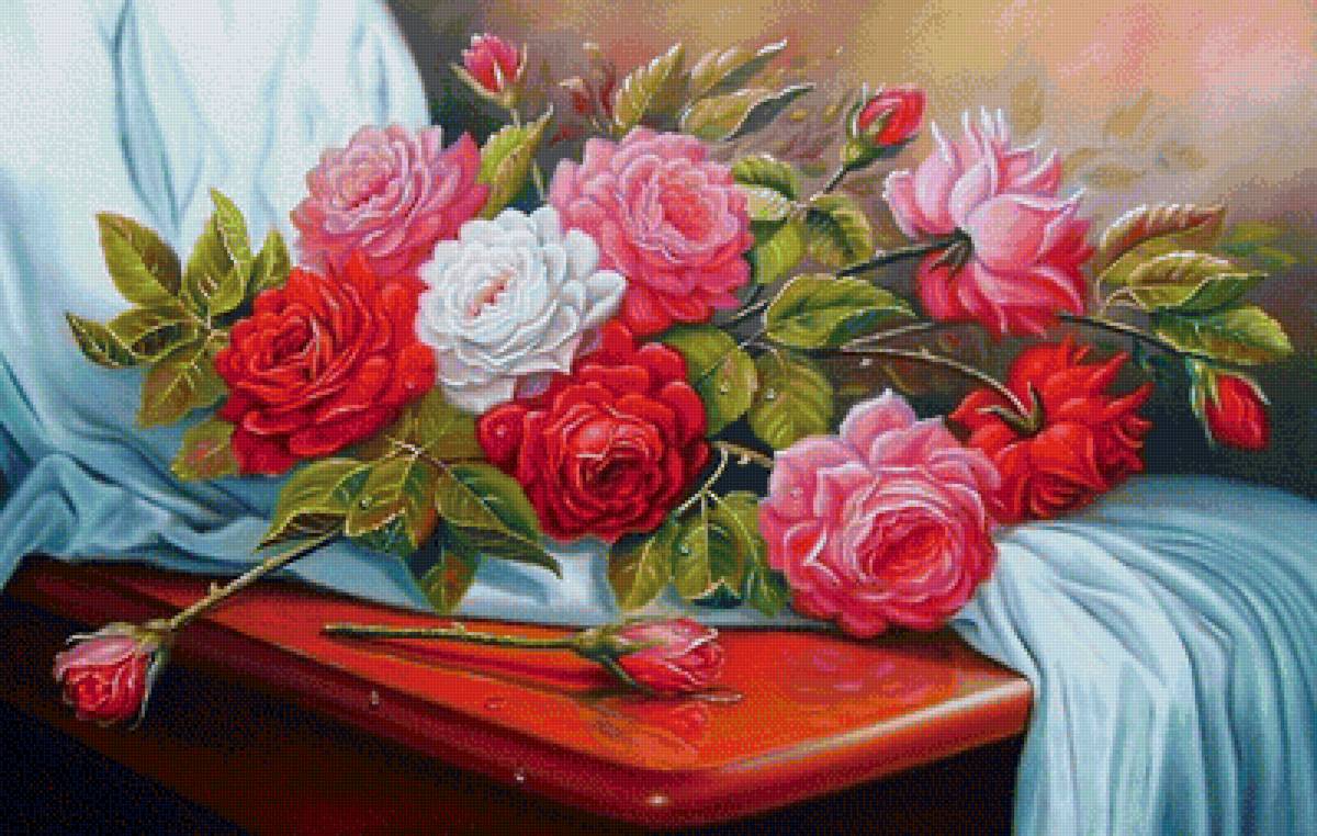 «Как хороши, как свежи были розы...» - розовые цветы, красные цветы, букет, розы, белые цветы - предпросмотр