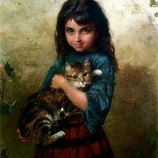 Оригинал схемы вышивки «девочка с кошкой» (№1674783)