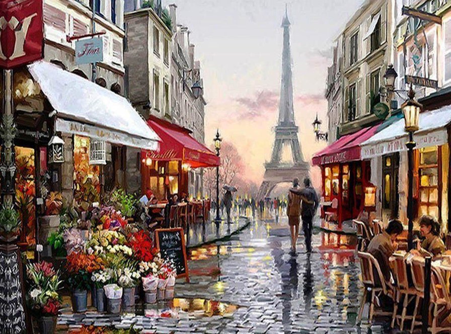 парижская улочка - улица. эйфелева башня. пара - оригинал