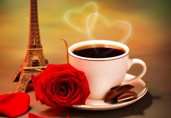 Кофе в Париже - роза, париж, кофе - оригинал
