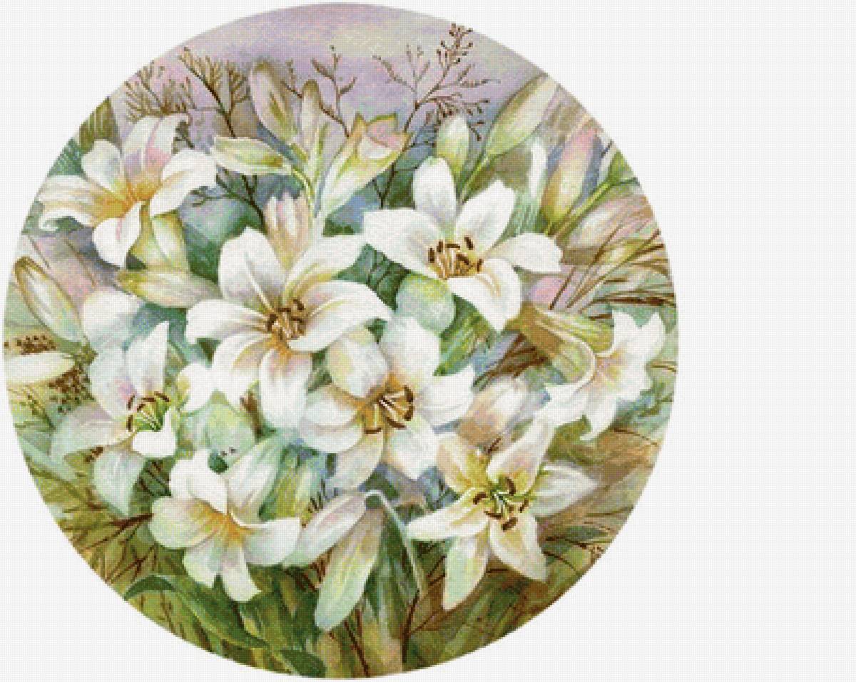 Лилии - белые лилии, акварель, букет, цветы - предпросмотр