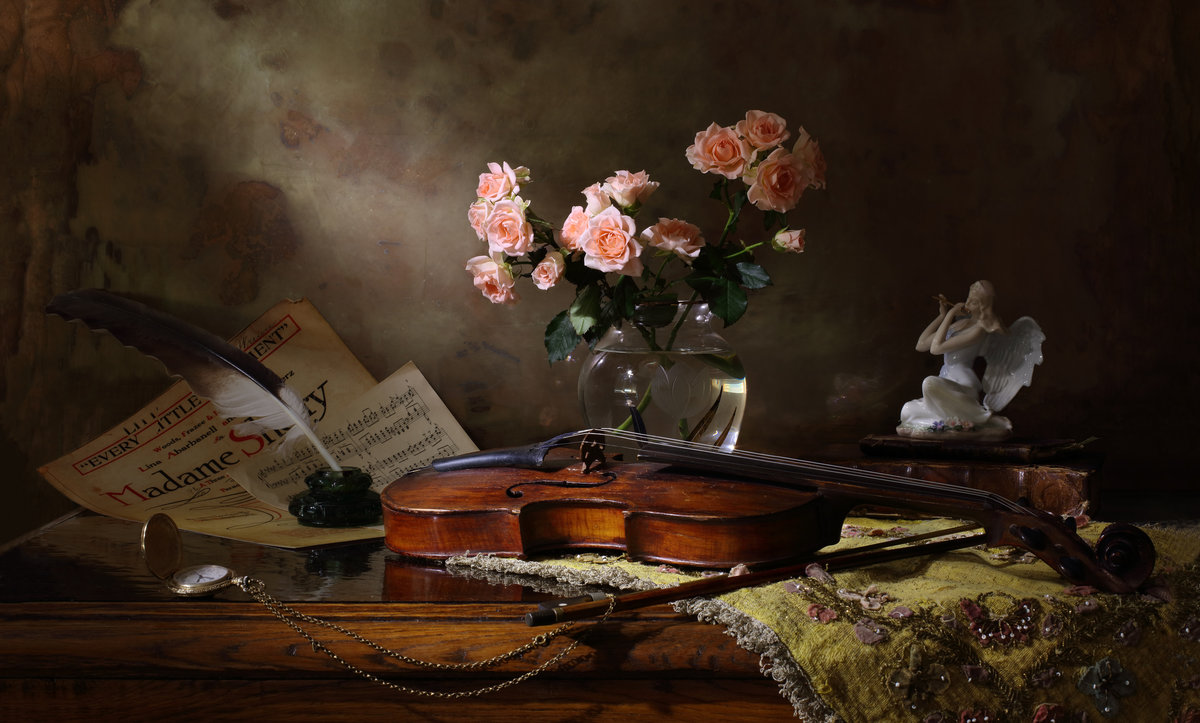 натюрморт со скрипкой - натюрморт со скрипкой, розы - оригинал