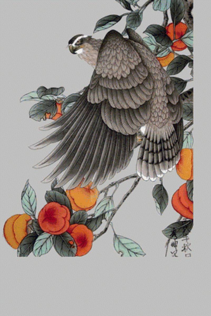 Японские мотивы - птица на дереве - предпросмотр