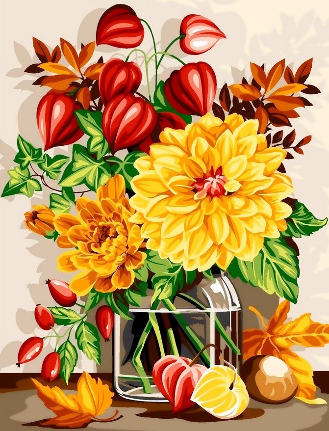 Букет - осень, букет, листья, цветы - оригинал