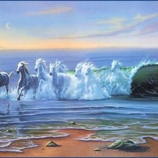 Схема вышивки «лошади и море»