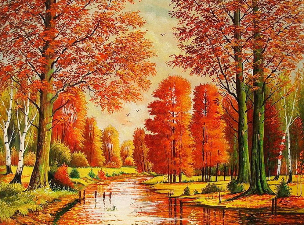 Осенний пейзаж - река, лес, осень, пейзаж - оригинал