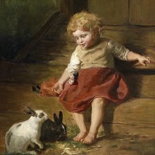 Схема вышивки «Девочка и кролики»
