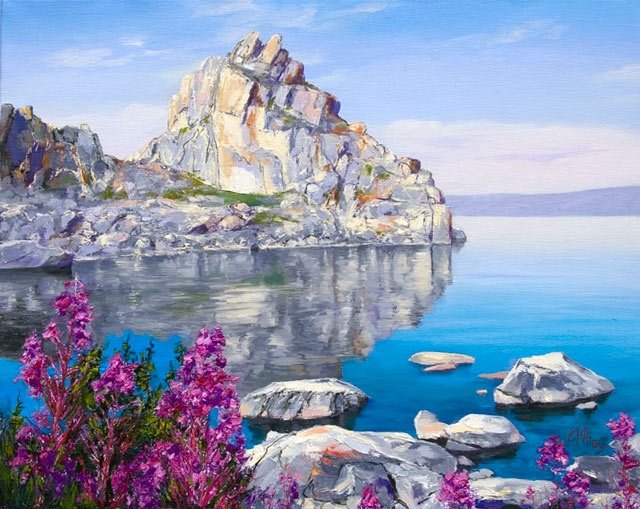 Байкал - вода, пейзаж, цветы - оригинал