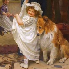 Оригинал схемы вышивки «девочка с собакой» (№1791704)