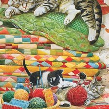 Схема вышивки «кошка с котятами»