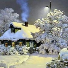 Оригинал схемы вышивки «Зима в деревне» (№1801599)