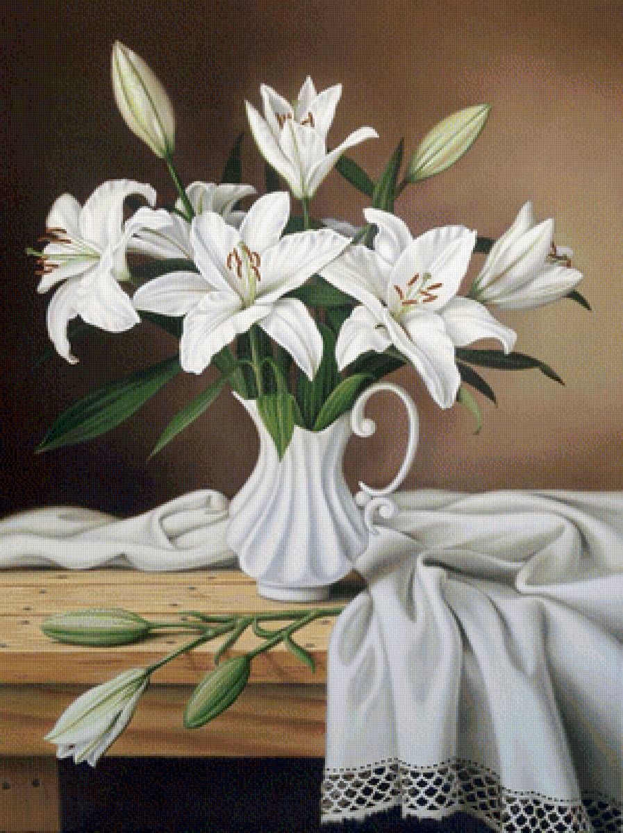 Лилии - цветы, цветы в вазе, белые лилии, белые цветы - предпросмотр