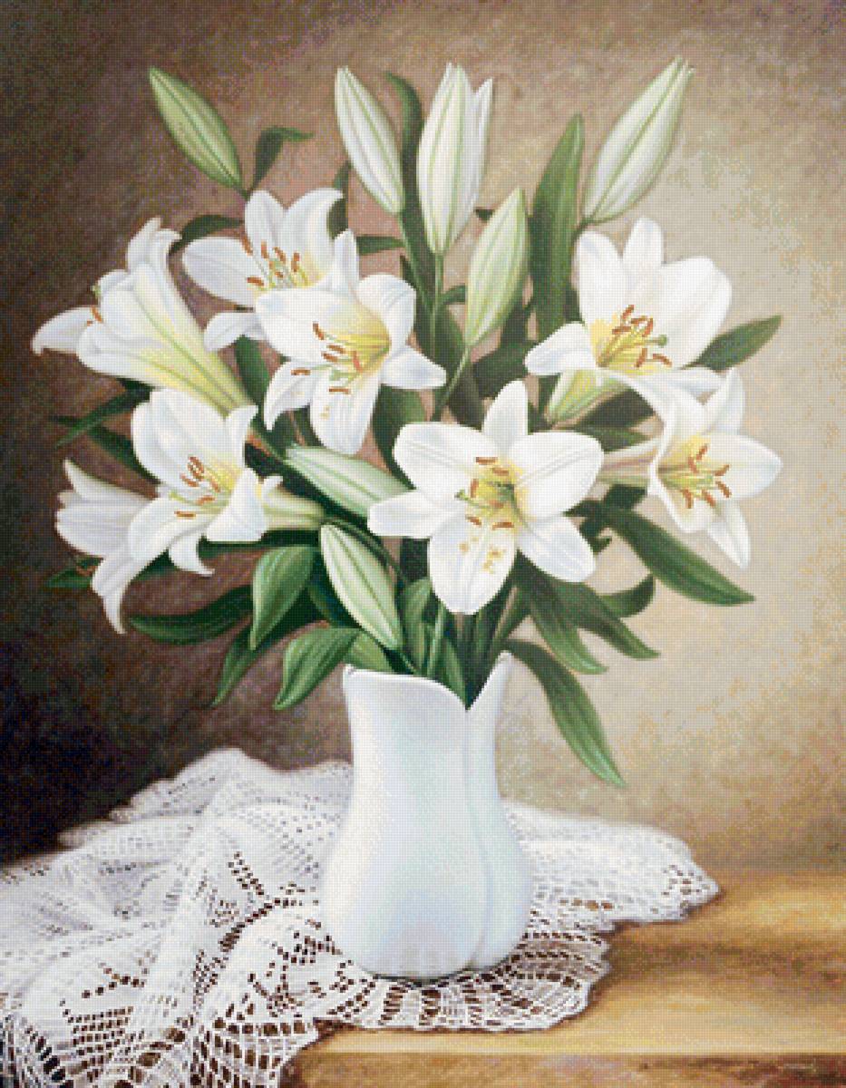 Лилии - белые лилии, цветы, белые цветы - предпросмотр
