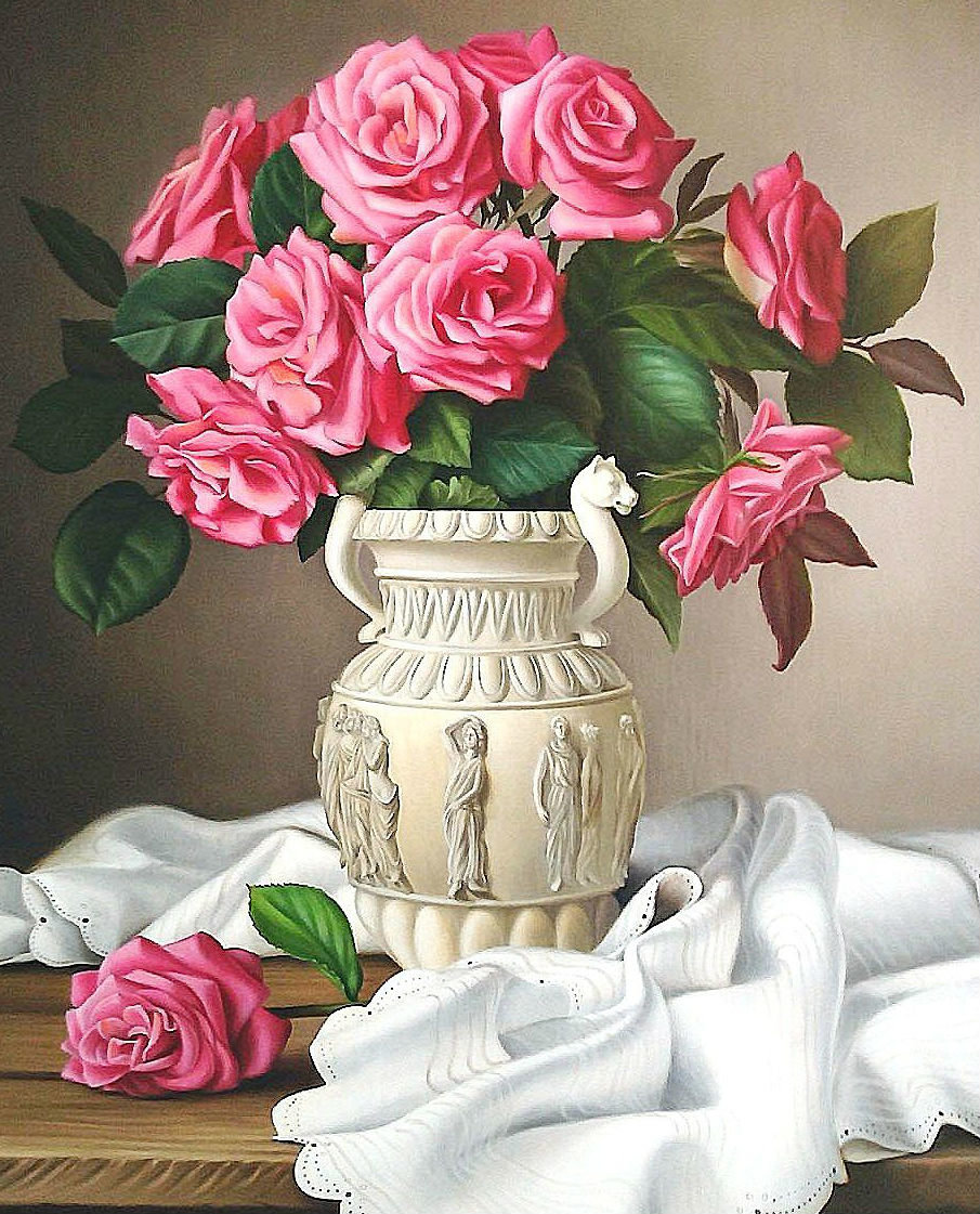 Розы в вазе - розовые розы, розы, цветы - оригинал