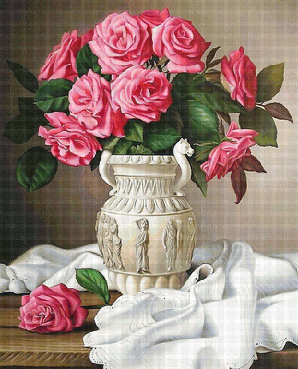 Розы в вазе - цветы, розы, розовые розы - предпросмотр