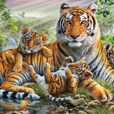 Оригинал схемы вышивки «Семья тигров» (№1816274)
