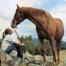 Оригинал схемы вышивки «девушка и лошадь» (№1820635)